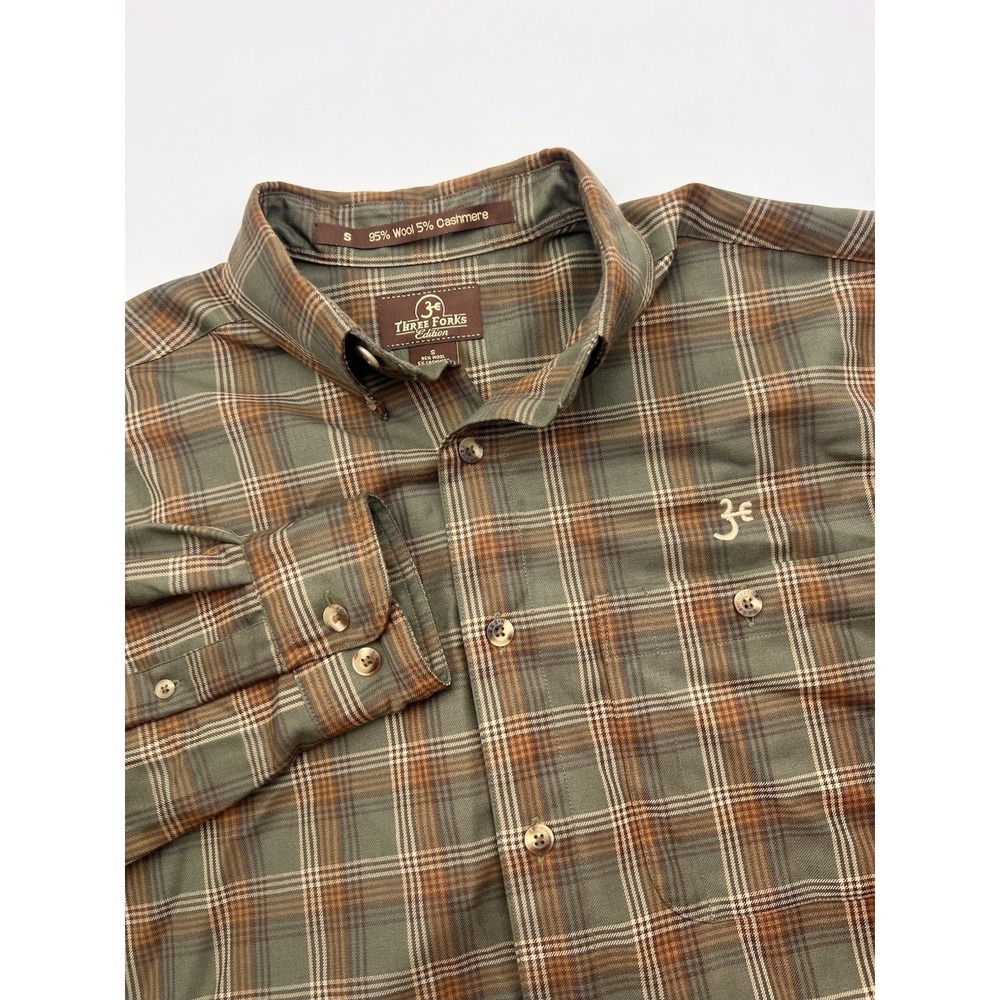 Three‎ Forks Ranch Wool/Cashmere Button Down Dress Shirt Size Small Plaid EUC